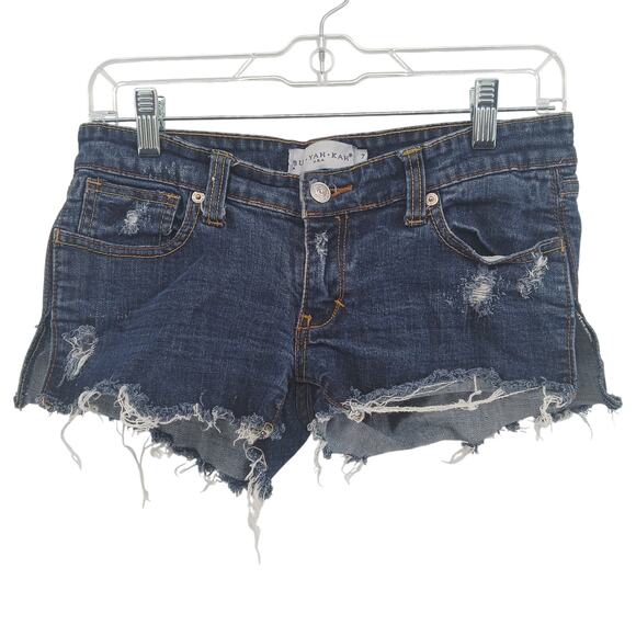 VTG Y2K BUI YAH KAH Micro Mini Distressed Denim Shorts Size 7 Streetwear Grunge - Picture 1 of 9